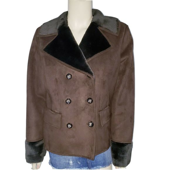 Oscar De La Renta Coat Brown Faux Suede Fur M
